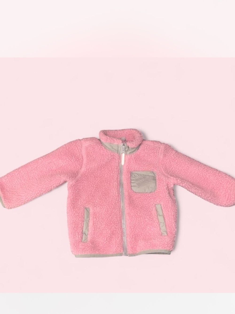 wonder nation Pink Plush Sherpa Jacket with Cream Trim